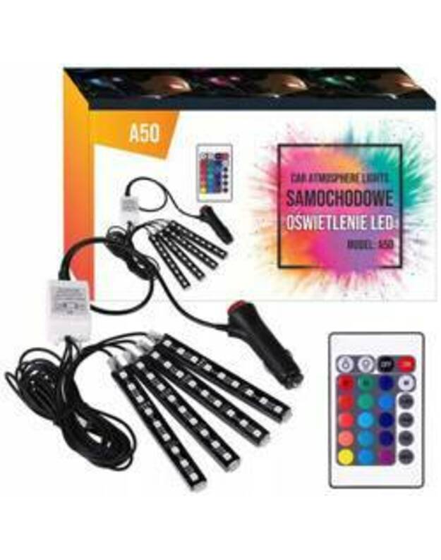 Profesionalios LED juostos automobilio salonui 4x9 LED / RGB - 8 spalvos