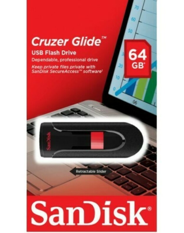 USB Atmintinė SanDisk Cruzer Glide 64 GB, USB 2.0 juodas