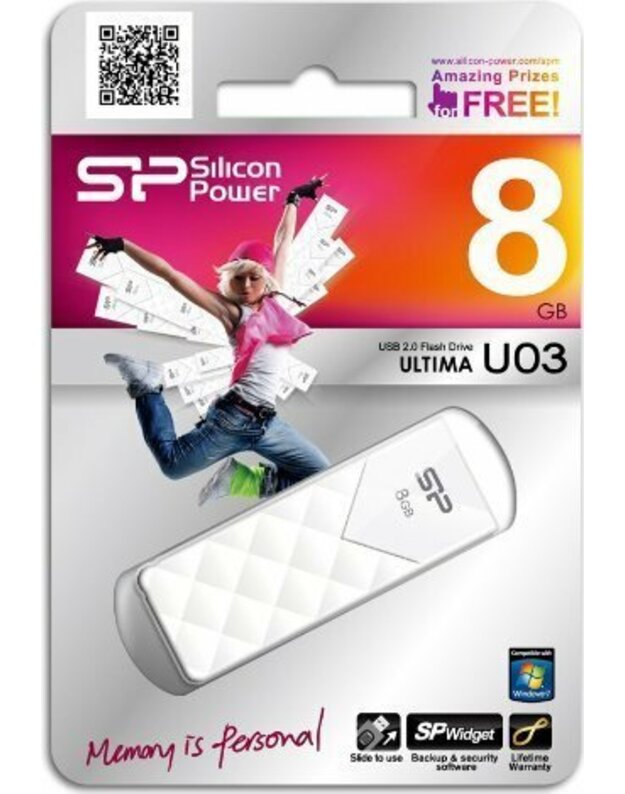 Silicon Power SP008GBUF2U03V1W 8GB USB 2.0 Ultima U03 White USB raktas