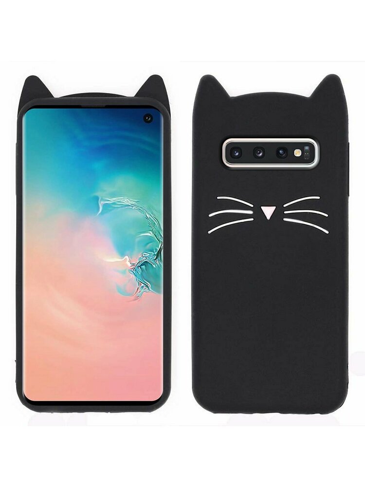3D „Cat“ dėklas, skirtas „Samsung Galaxy S10“, juodas