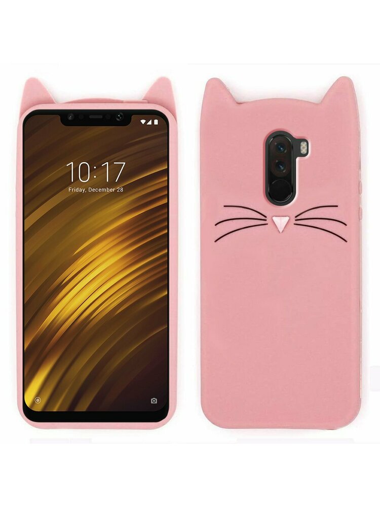 3D „Cat“ dėklas, skirtas „Xiaomi Pocophone F1“, rožinis