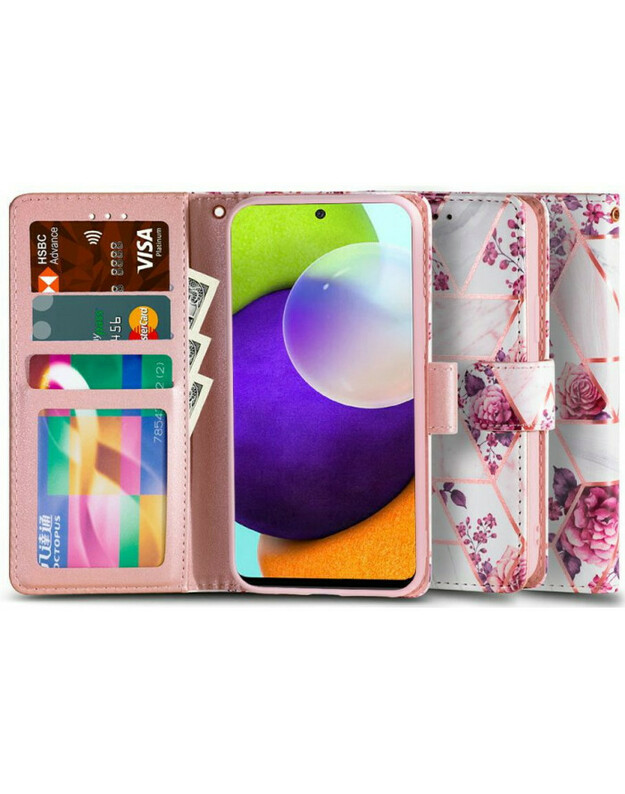 Atverčiamas dėklas Samsung Galaxy A52 LTE/5G telefonui "Tech-protect Wallet Floral Rose"