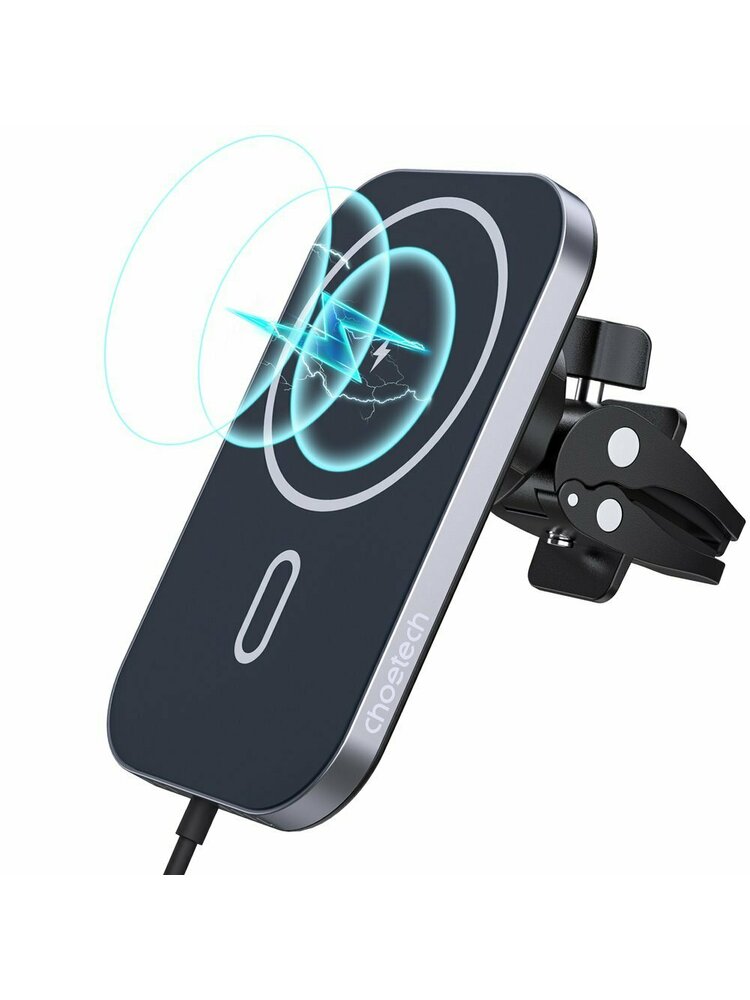 Choetech magnetinis belaidis Qi įkroviklis 15 W su laikikliu (MagSafe suderinamas su iPhone) juodas (T200-F) + USB - C tipo USB automobilinis įkroviklis +