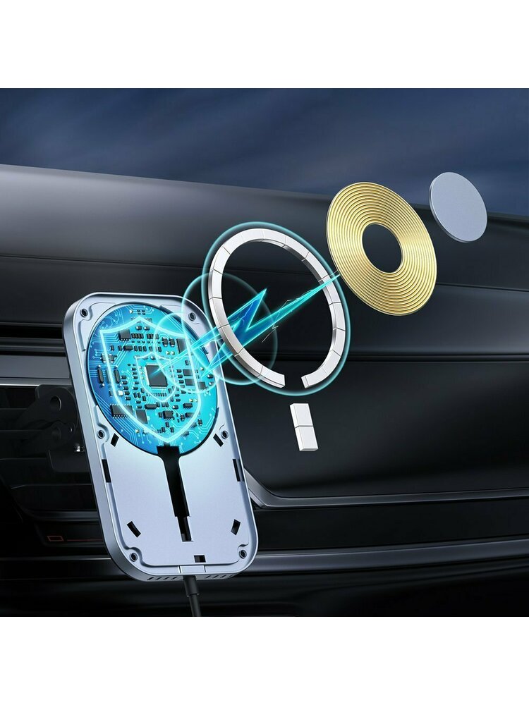 Choetech magnetinis belaidis Qi įkroviklis 15 W su laikikliu (MagSafe suderinamas su iPhone) juodas (T200-F) + USB - C tipo USB automobilinis įkroviklis +