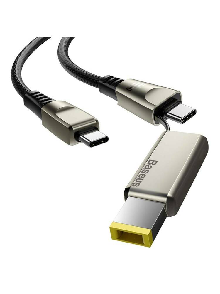 Kabelis 100W 2m USB C tipo į C tipo USB + LENOVO nuolatinės srovės jungtį Greitas įkrovimas ir „Data Baseus“ „Flash“ serija „vienas už du“ (CA1T2-B01) juoda