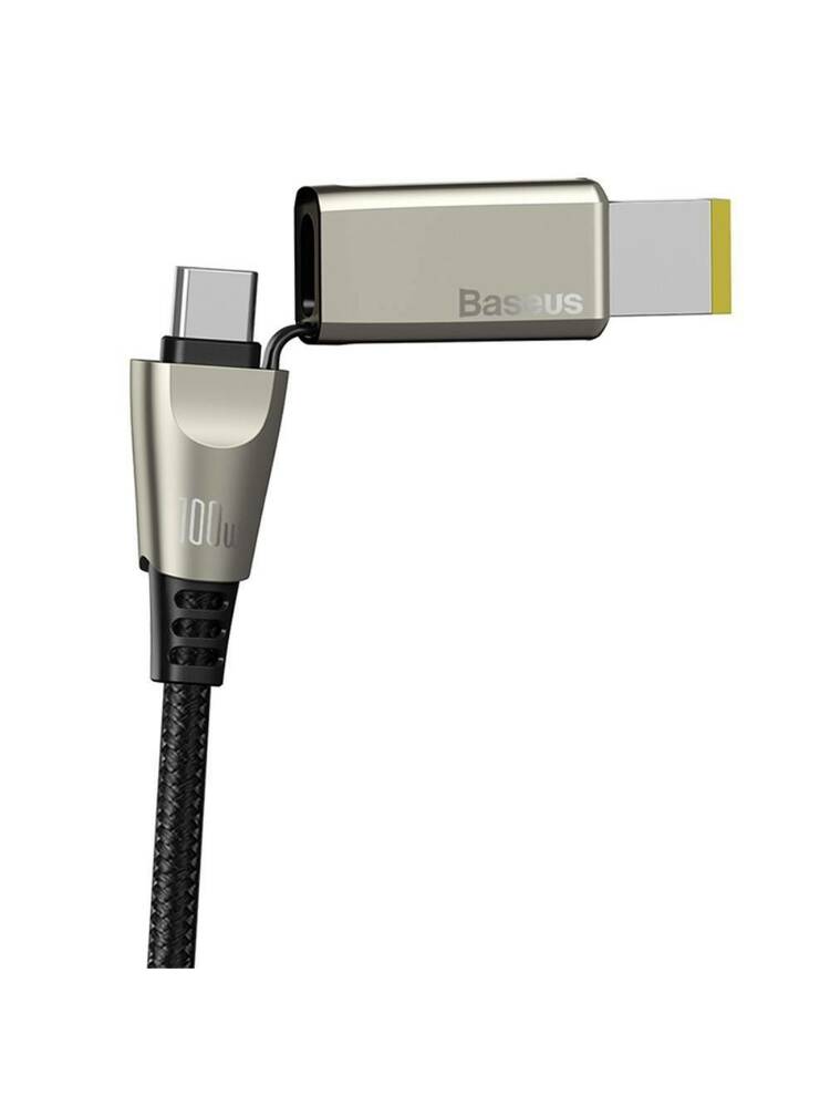 Kabelis 100W 2m USB C tipo į C tipo USB + LENOVO nuolatinės srovės jungtį Greitas įkrovimas ir „Data Baseus“ „Flash“ serija „vienas už du“ (CA1T2-B01) juoda
