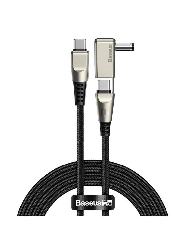 Kabelis 100 W 2 m USB tipo C į USB tipo C + nešiojamojo kompiuterio nuolatinės įkrovimo adapterį Greitas įkrovimas ir „Data Baseus“ „Flash“ serija „vienas už du“ (CA1T2-A01) juoda