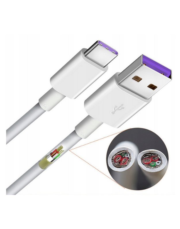 5A 1m USB-C QC3.0 kabelis, skirtas HUAWEI HL1289 USB Type C greito įkrovimo 3.0 baltai BULK