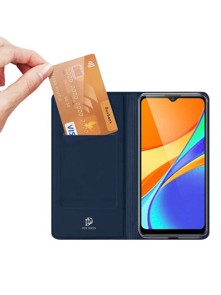 „XIAOMI REDMI 9C“ dėklas su atverčiama „Dux Ducis Skin“ oda tamsiai mėlyna