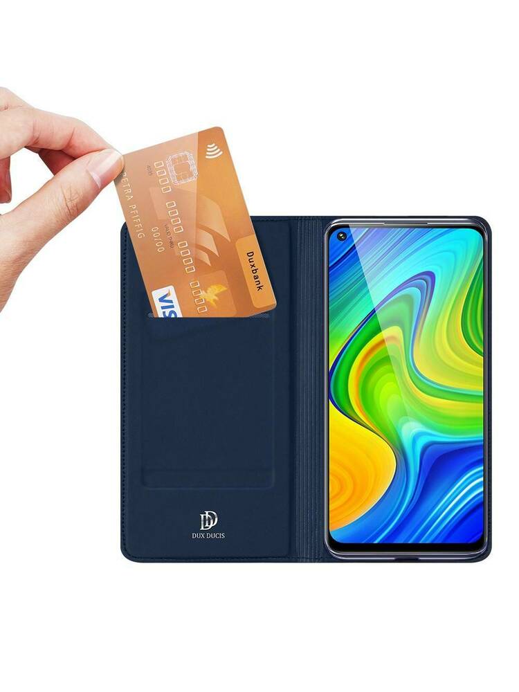 Dėklas „XIAOMI REDMI NOTE 9“ / „REDMI 10X“ su atverčiamu „Dux Ducis“ odos oda tamsiai mėlyna