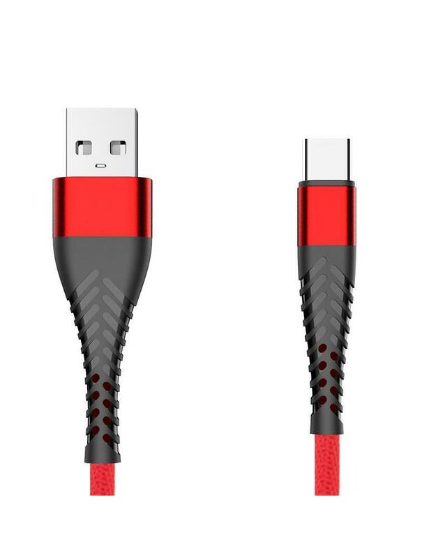 Laidas USB - USB Type-C, eXtreme SPIDER, armuotas, 150cm, raudonas