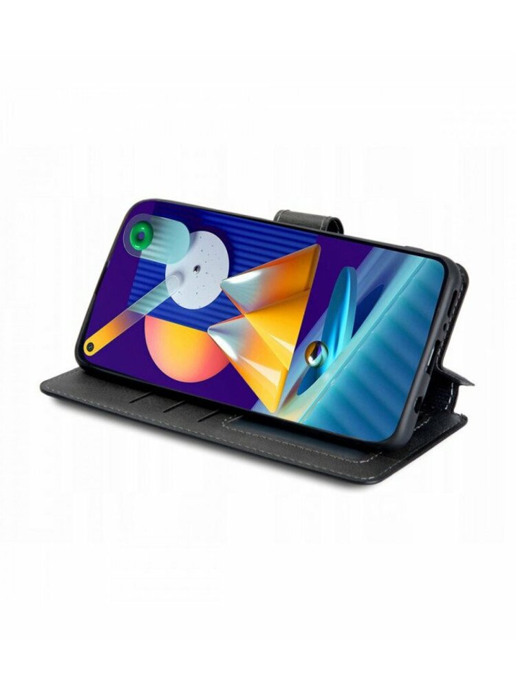 Juodas atverčiamas dėklas Samsung Galaxy M11 telefonui "Tech-protect Wallet"