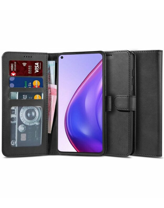 Juodas atverčiamas dėklas Xiaomi Mi 10T / 10T Pro telefonui "Tech-protect Wallet 2"