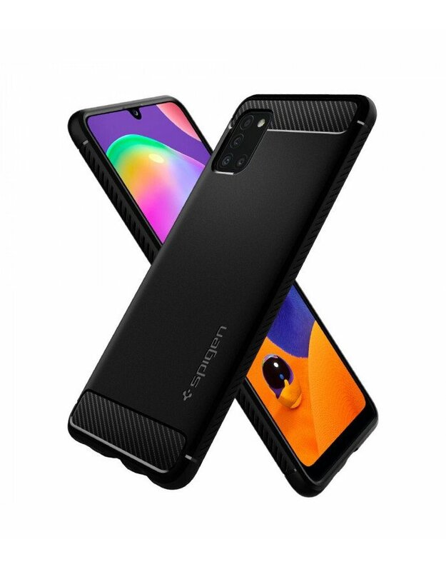 Juodas dėklas Samsung Galaxy A31 telefonui "Spigen Rugged Armor"