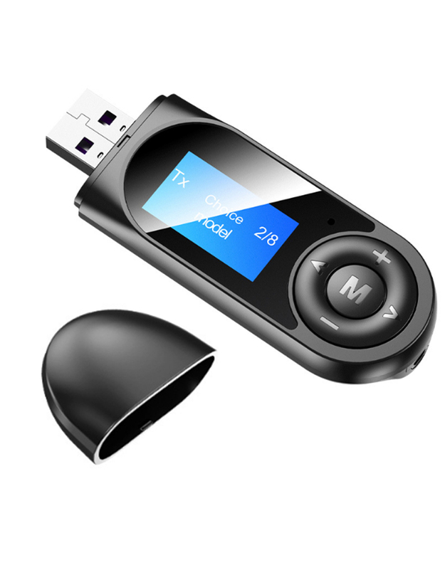 Adapteris televizoriui „5-IN-1“ „Bluetooth 5.0“ garso imtuvo siųstuvas su LCD ekranu „Mini“ 3,5 mm AUX RCA belaidis adapteris su mikrofonu