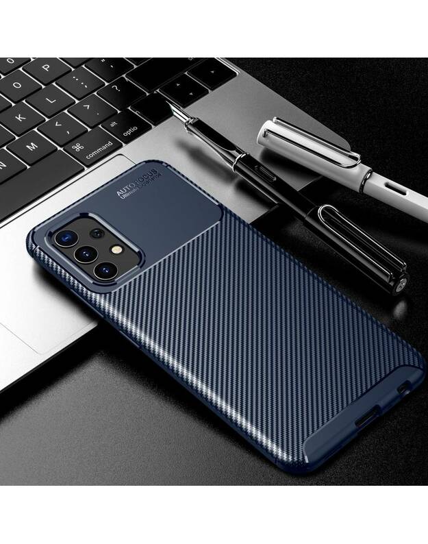 Dėklas SAMSUNG GALAXY A32 LTE Armored Shockproof Carbon Fiber blue