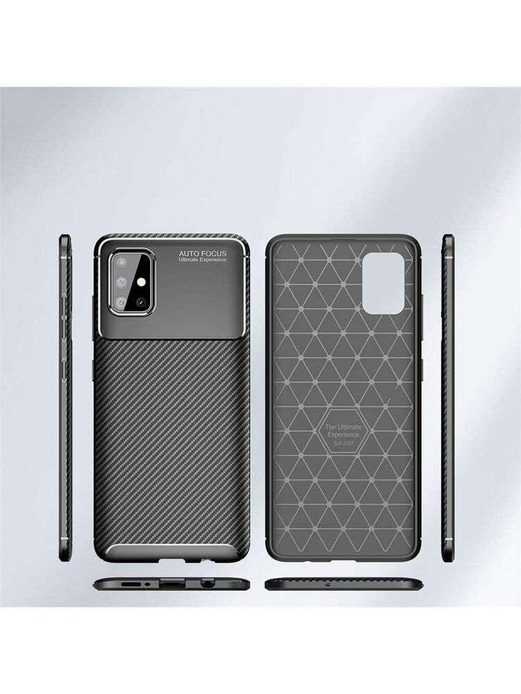 Dėklas SAMSUNG GALAXY A51 Armored Shockproof Carbon Fiber juodas