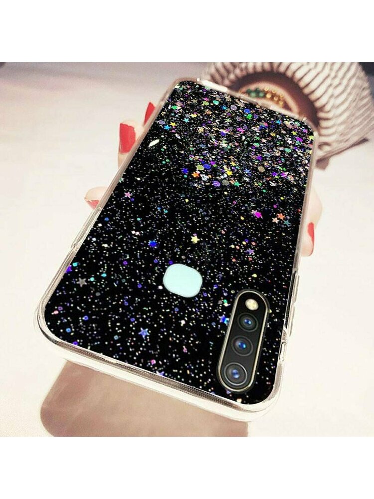 Dėklas SAMSUNG GALAXY A51 Sequins Glue Glitter Case juodas