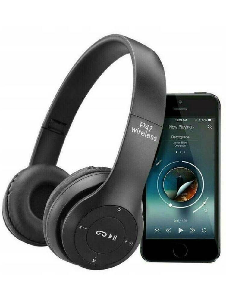 Sulankstomos ausinės Belaidis P47 „Bluetooth 4.2 EDR MicroSD MP3“ mikrofonas juodas