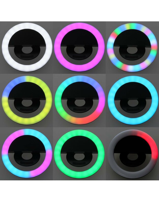 „RGB Ring“ asmenukių lempa + „Micro USB“ LED kabelis HRY107 rožinė