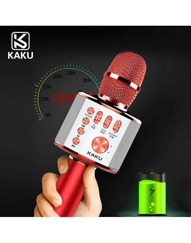 Belaidis karaoke mikrofonas su grojimo valdikliu „Bluetooth“ KAKU (KSC-167) raudonas