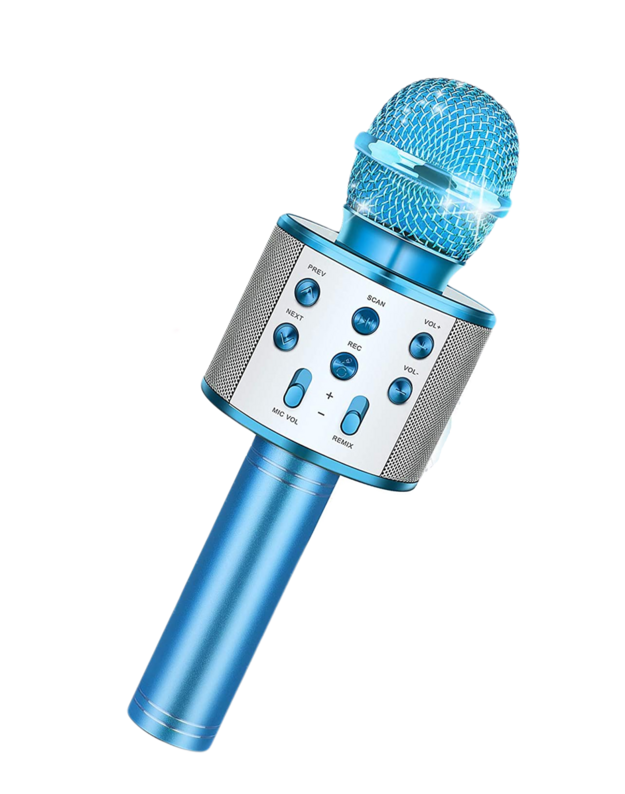 Belaidis mikrofonas karaokei su atkūrimo valdikliu mėlynas