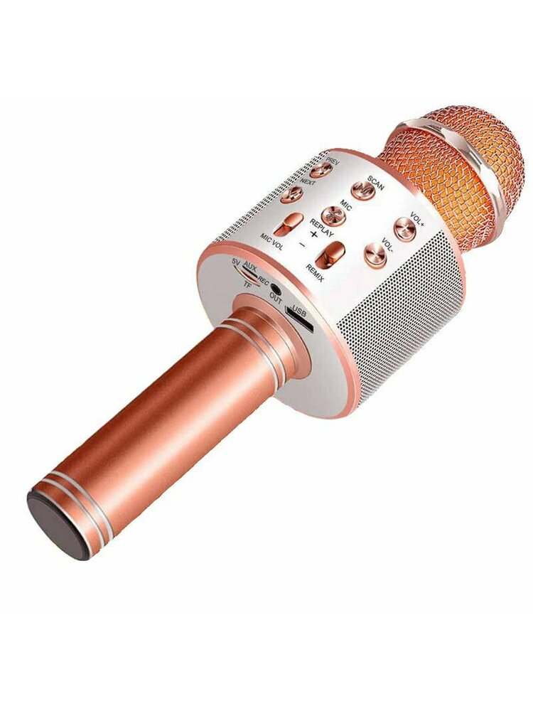 Belaidis mikrofonas karaokei su atkūrimo valdikliu šviesiai rožinis