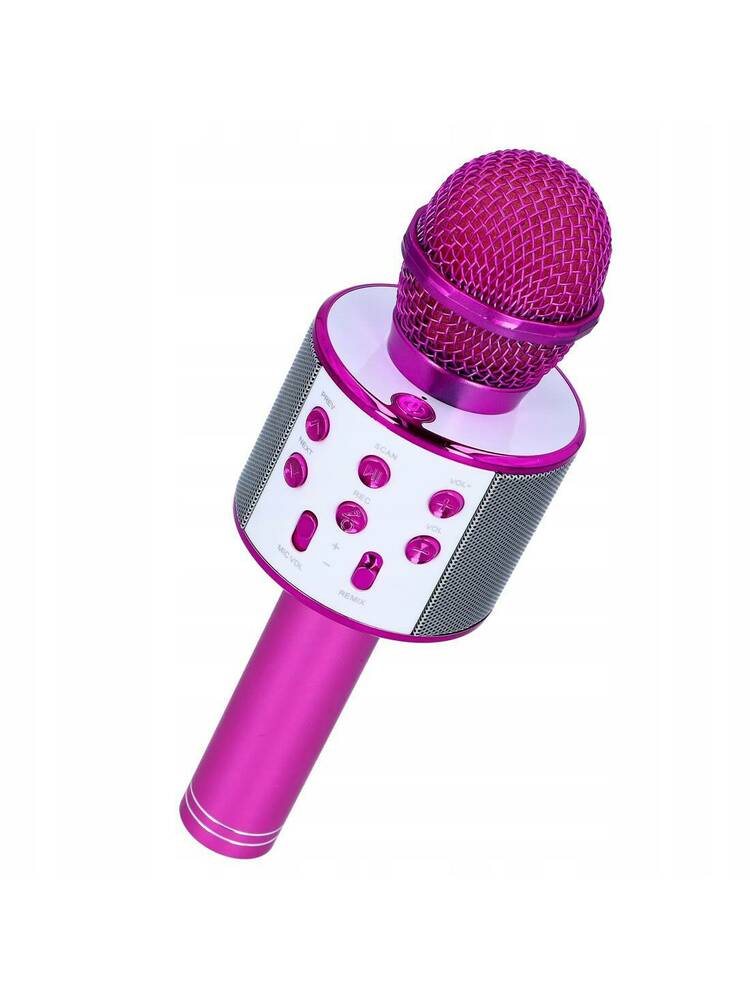 Belaidis mikrofonas karaokei su atkūrimo valdikliu rožinis