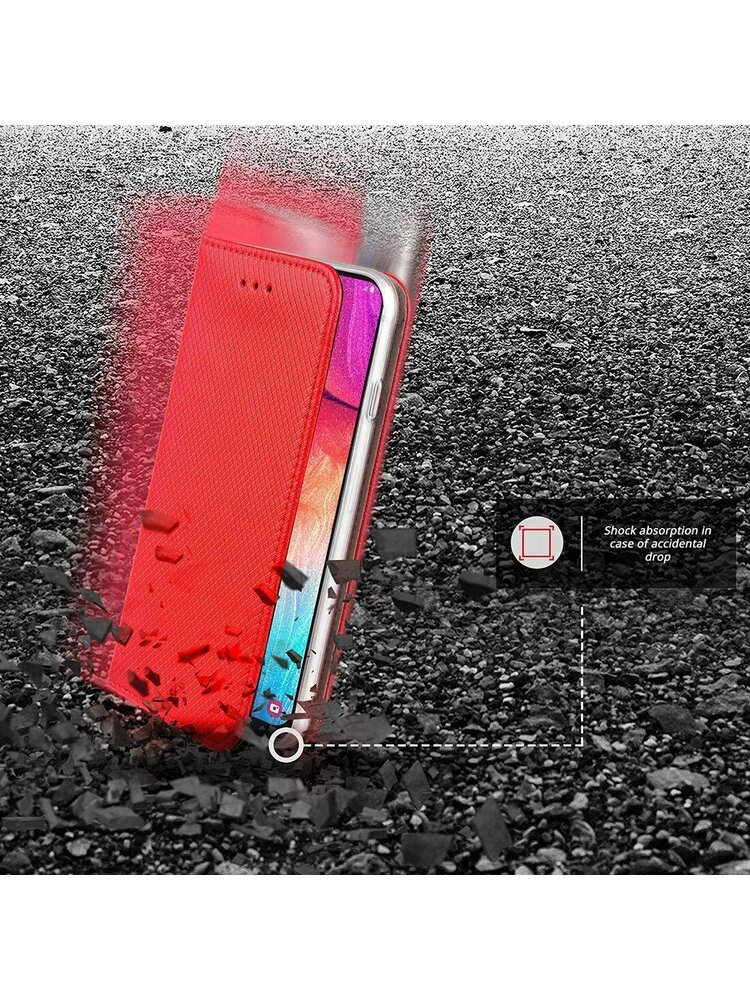 Dėklas „SAMSUNG GALAXY A22 4G“ su atverčiamu „Flip Magnet“ raudonas