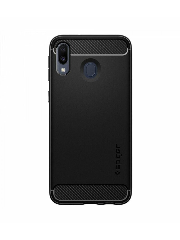 Matinis juodas dėklas Samsung Galaxy M20 telefonui "Spigen Rugged Armor"