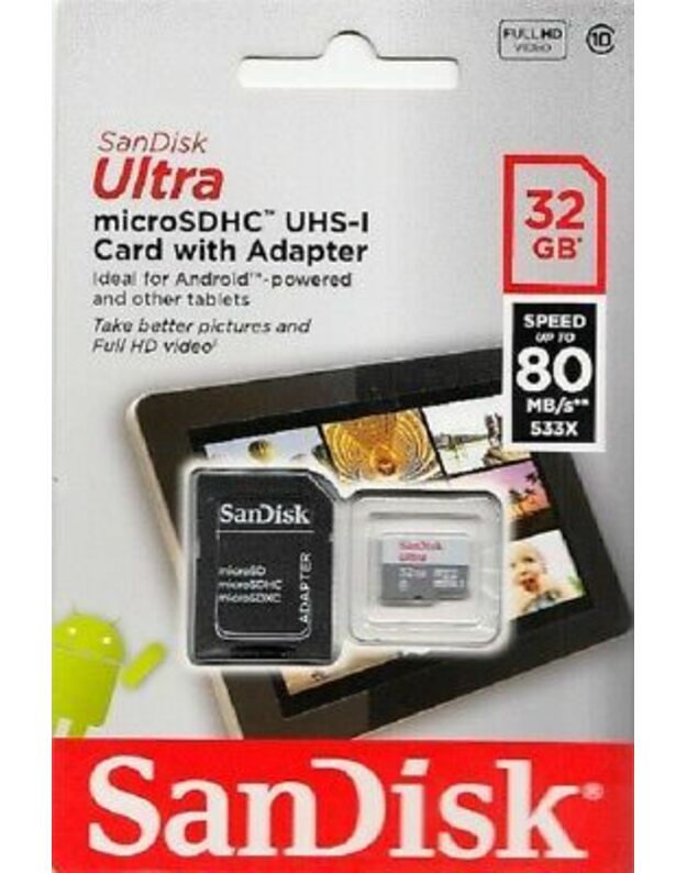 Atm.kort. SANDISK Sandisk 32GB Ultra Android microSDHC 80MB/s Class 10