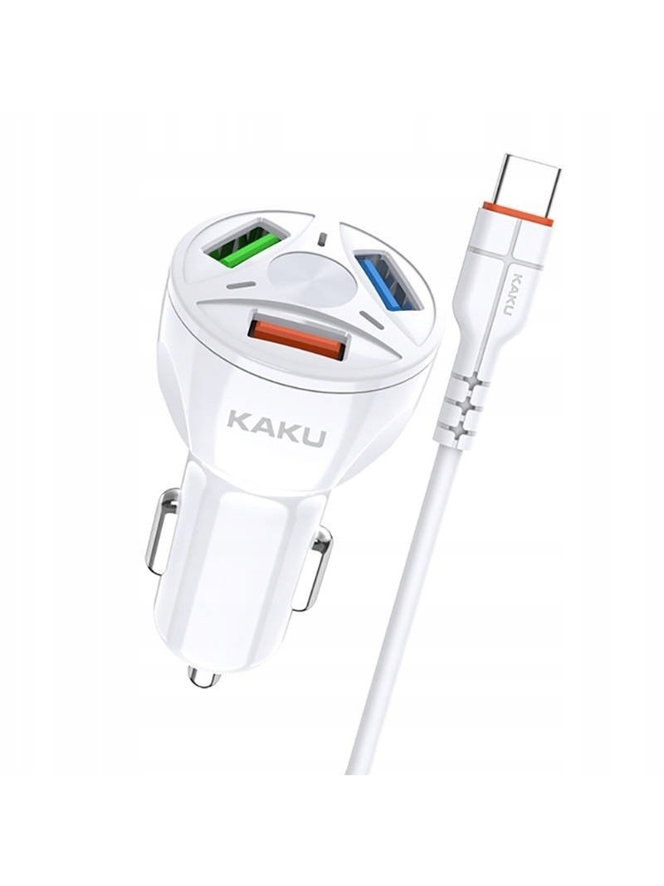  Automobilinis įkroviklis 20W 4,8A QC3.0 3xUSB + USB kabelis C tipo baltas