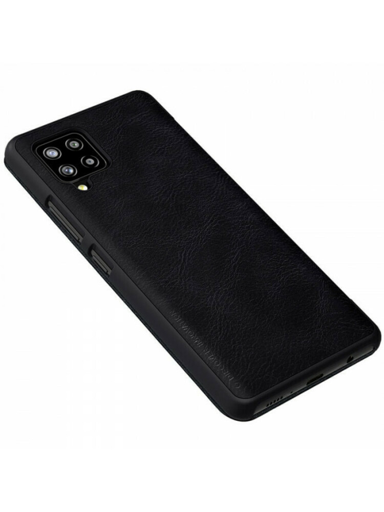 juodas atverčiamas dėklas Samsung Galaxy A42 telefonui "Nillkin Qin"