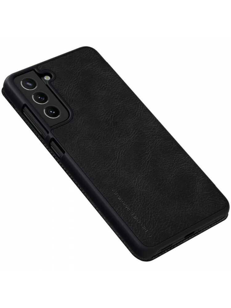 Odinis juodas atverčiamas dėklas Samsung Galaxy S21 FE 5G telefonui "Nillkin Qin"