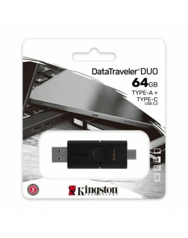 Kingston DataTraveler DUO 64GB USB 3.2 Type-A + Type-C, Black - USB atmintinė