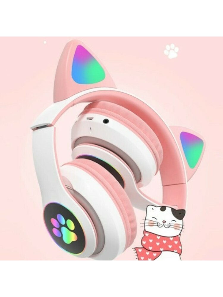 Belaidės „Bluetooth“ ausinės su sulankstomomis kačių ausimis CXT-B39 rožinės spalvos