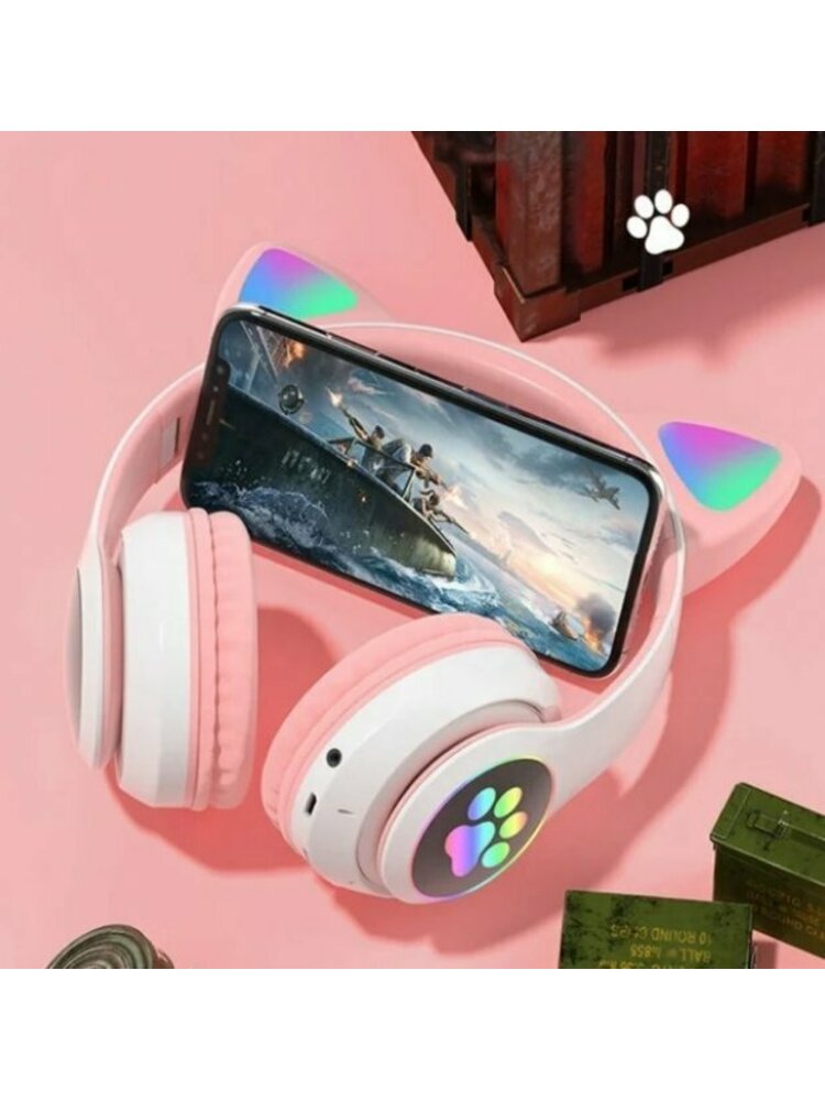 Belaidės „Bluetooth“ ausinės su sulankstomomis kačių ausimis CXT-B39 rožinės spalvos