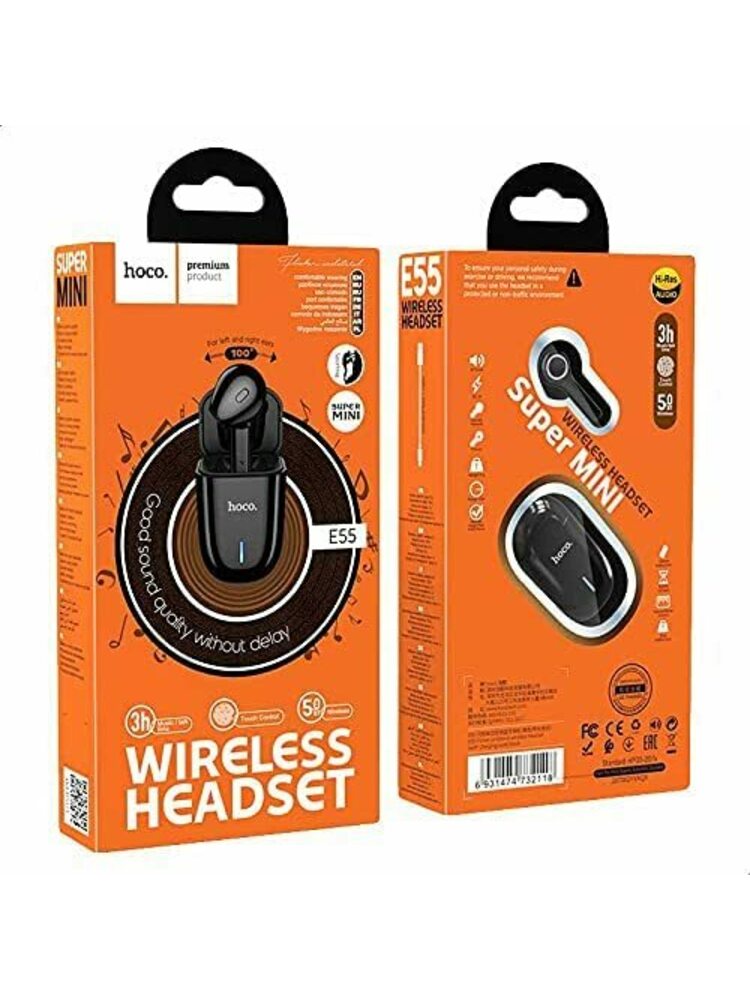 „Hoco E55 Flicker“  belaidė „Bluetooth“ ausinė su mikrofonu ir įkrovimo dėklu - juodos spalvos