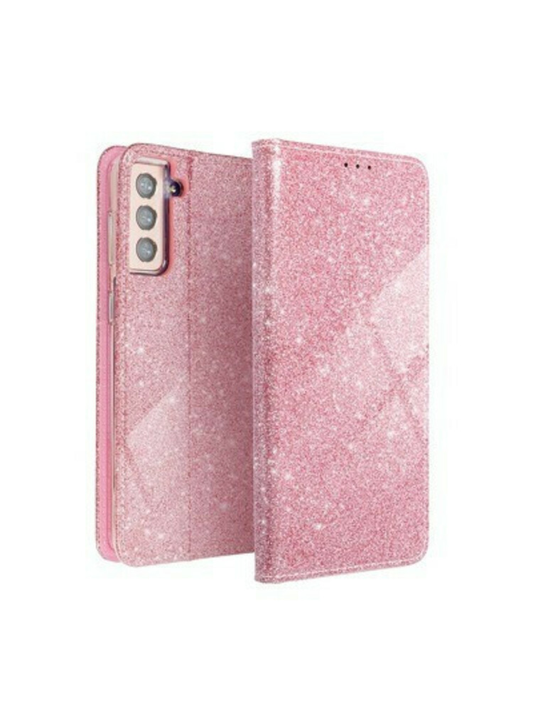 Blizgus Samsung Galaxy S20 Plus piniginės dėklas, rožinis