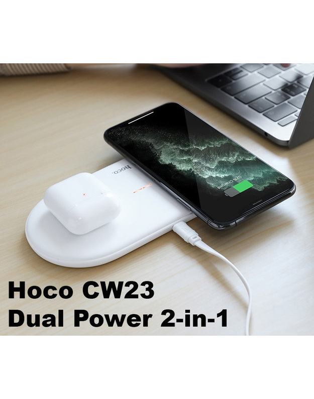 Belaidis įkroviklis HOCO CW23 Dual Power FastCharge baltas