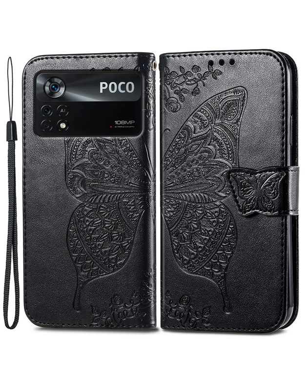 Butterfly piniginės dėklas, skirtas Xiaomi Poco X4 Pro 5G, Butterfly, juodas