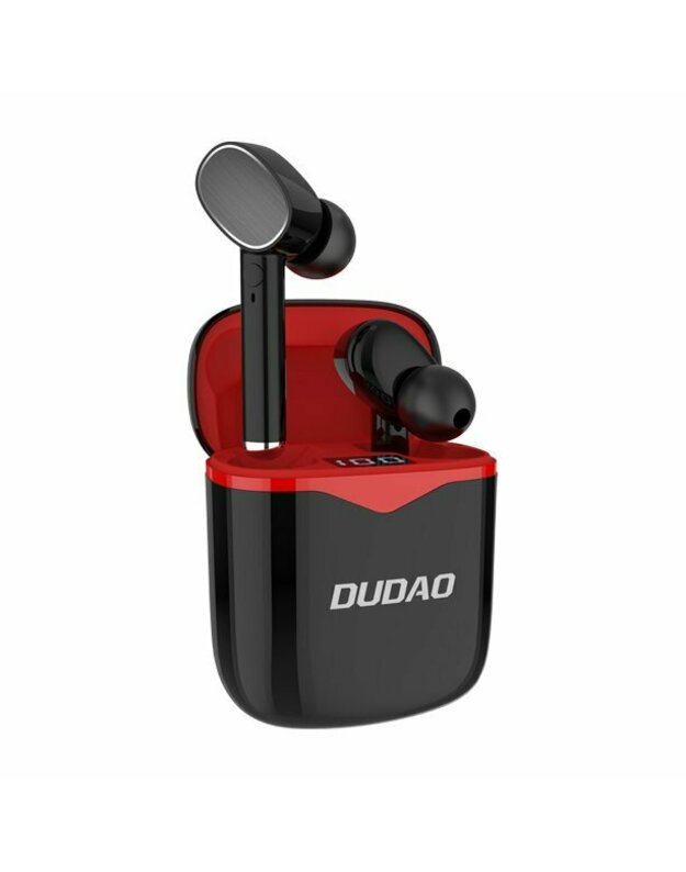 „Dudao U12 TWS“ belaidės „Bluetooth“ ausinės juodos / raudonos spalvos