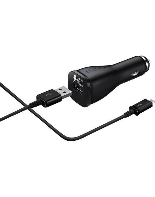 Telefono auto originalus įkroviklis „Samsung Micro USB 5V / 9V“ greito įkrovimo automobilinis įkroviklis juodas