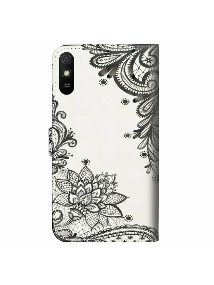 Piniginės dėklas skirtas Xiaomi Redmi 9A, Light Spots Decor, Black Flower