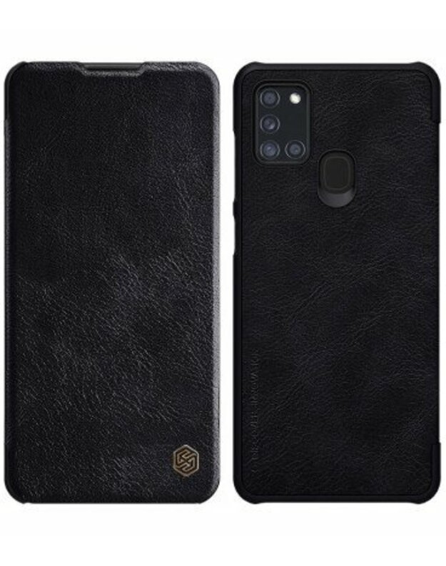 Odinis juodas atverčiamas dėklas Samsung Galaxy A21S telefonui "Nillkin Qin"