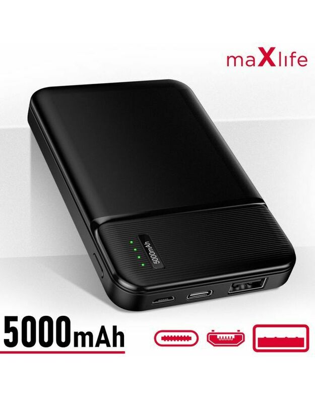 Power Bank 5000mAh MaxLife MXPB-01 juodas
