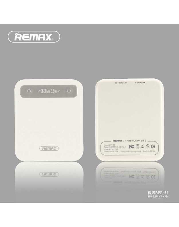 Išorinė baterija Remax Universal REMAX 2500mAh Pino Power Bank RPP-51 White