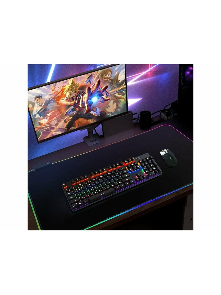 Šviečiantis LED RGB kompiuterio kilimėlis pelei ir klaviatūrai 80x30cm