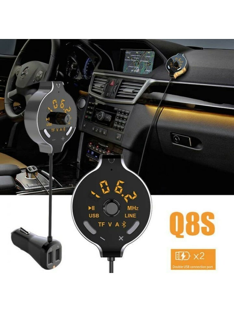 Q8s bluetooth FM moduliatorius dvigubas USB automobilinis įkroviklis  Aux-in/U diskas