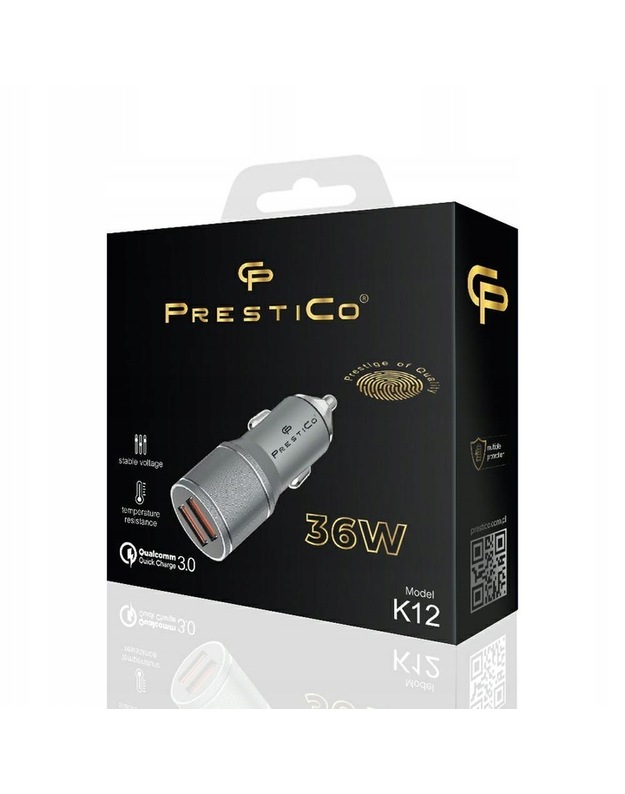 PRESTICO K12 DUAL automobilio įkroviklis 2xUSB 36W greitas įkrovimas